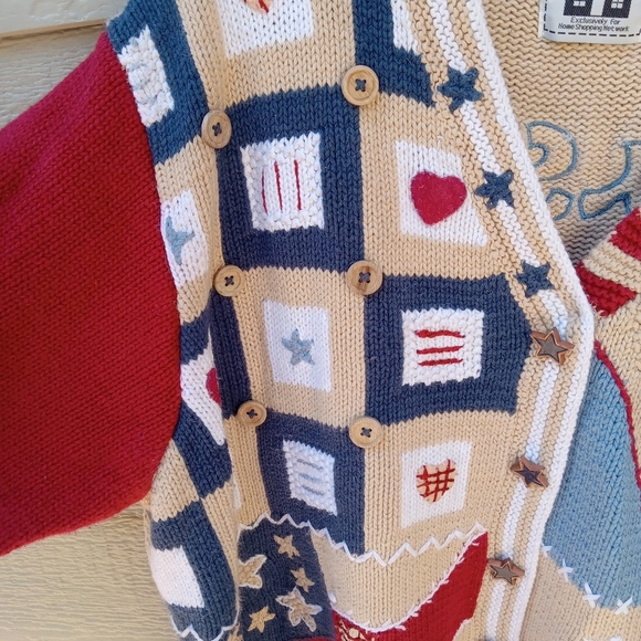 Vintage Sweater America USA Storybook Knits Star Button Up Red White Blue 2X - Picture 4 of 10